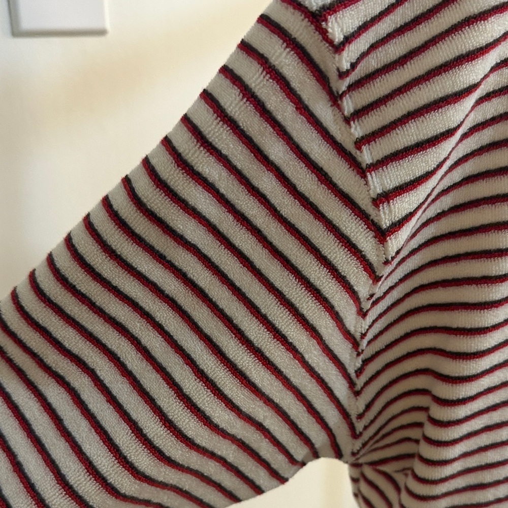 perfectwhitetee NWT Cream and Burgundy Striped Boatneck Terry Sweatshirt M - Picture 6 of 7